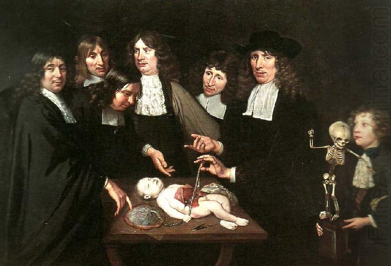 anatomilektion med dr frederick ruysch dissekerande ett barnlik, jan van neck